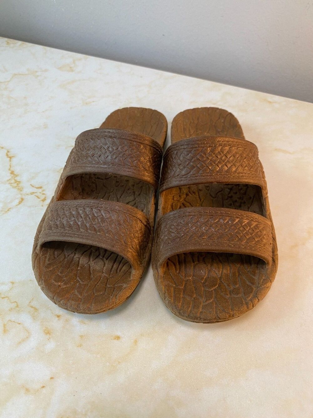 Kids Pali Hawaii Sandals Rubber Slip On Slide Flip Flops Jandal Brown Shoe Size2